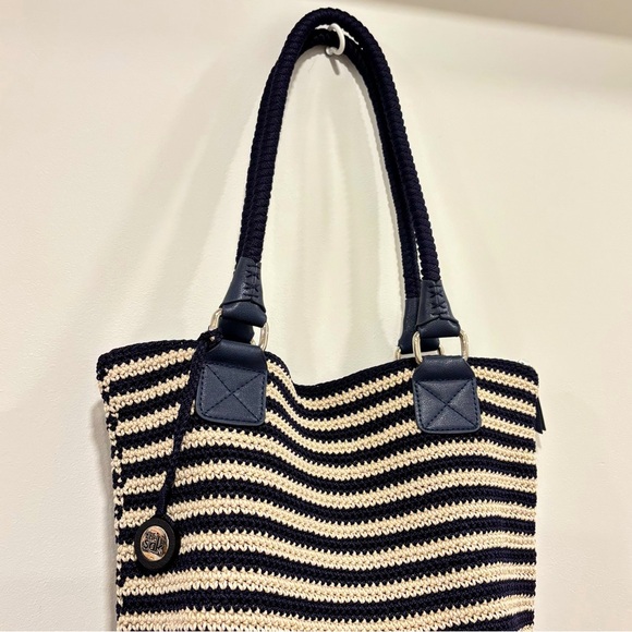 THE SAK‎ BAG Stripe Crochet Purse Navy Blue Off White - Picture 8 of 10